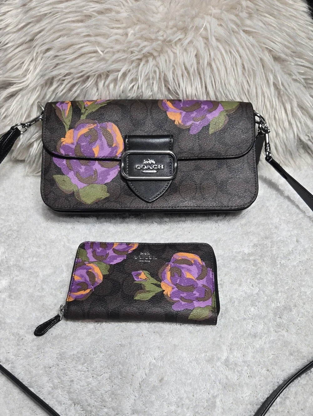 Coach Morgan Shoulder Bag In Signature Canvas With Rose Print & Matching Wallet